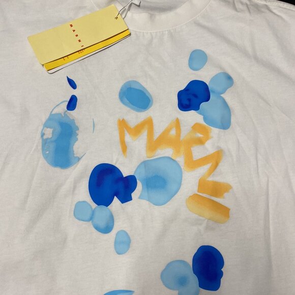 Marni T-Shirt Men White Dripping Flower-Print Cotton-Jersey Tee - Picture 2 of 3